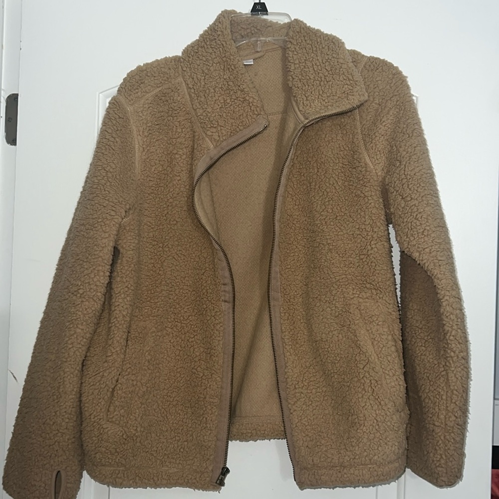 Tan fuzzy zip up jacket